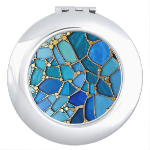 Sea of Waves Blue and Gold Mosaic Fine Art Compact Mirror