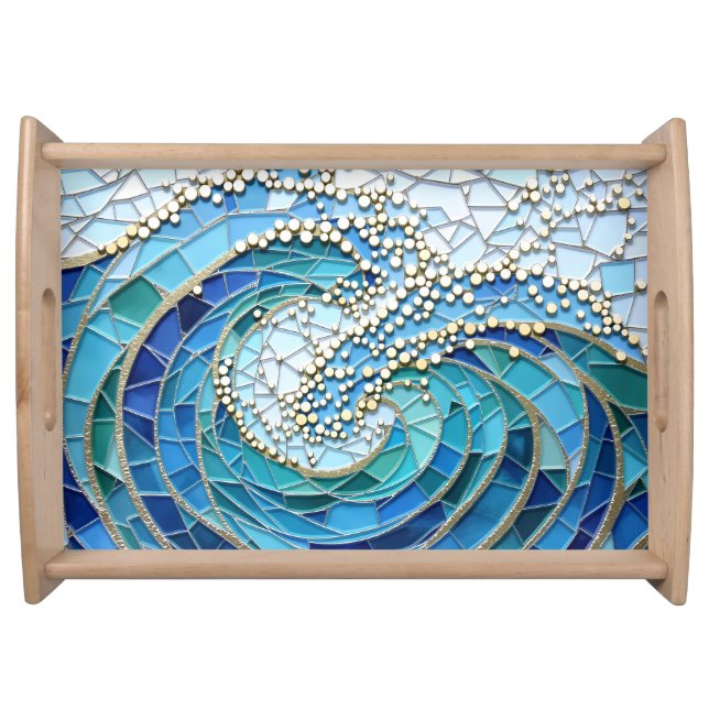 Sea of Waves Mosaic Art Serving Tray (Front)