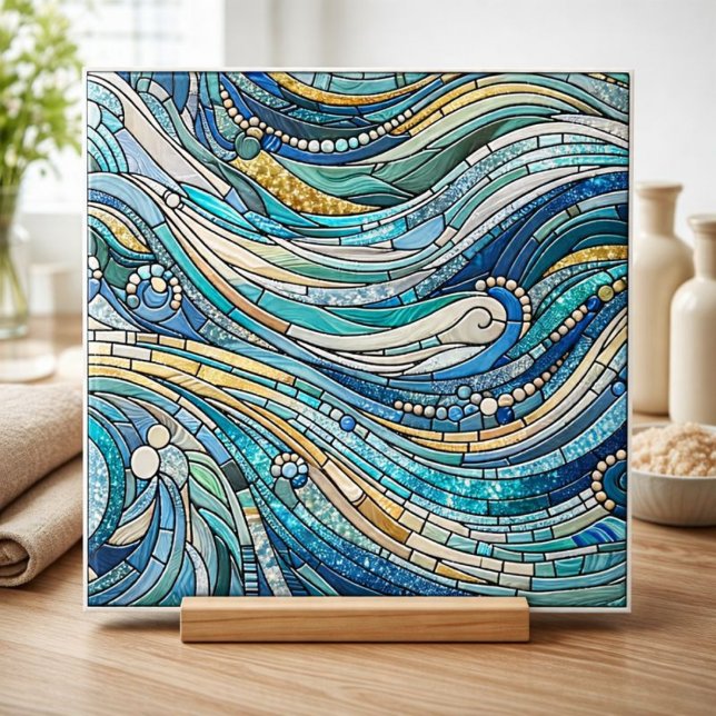 Sea of Waves Teal Mosaic Fine Art Ceramic Tile (Creator Uploaded)