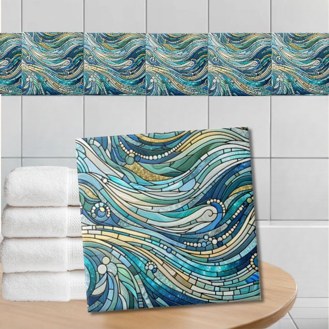 Sea of Waves Teal Mosaic Fine Art Ceramic Tile (Creator Uploaded)