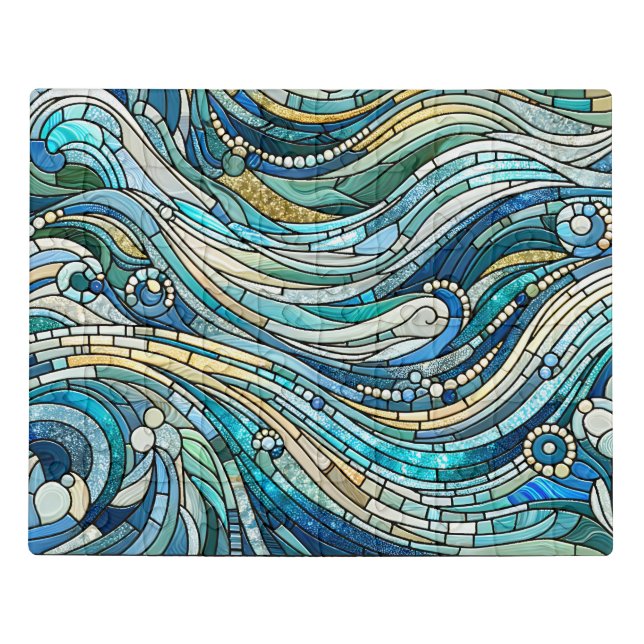 Sea of Waves Teal Mosaic Fine Art Jigsaw Puzzle (Puzzle Horizontal)