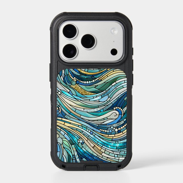 Sea of Waves Teal Mosaic Fine Art Otterbox iPhone Case (Back)