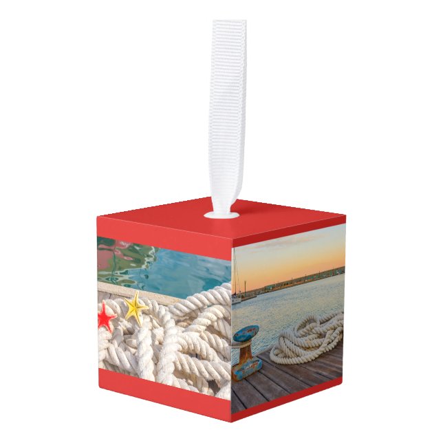 sea on cube ornament (Front Angled)