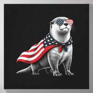 Sea Otter 4th Of July Us Aamerican Flag Patriotic Canvas Photo Tile