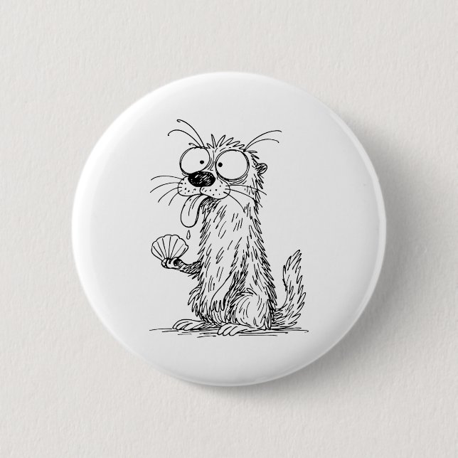 Sea Otter Abstract Art Rtrait Drawing Whimsical Fu Button (Front)