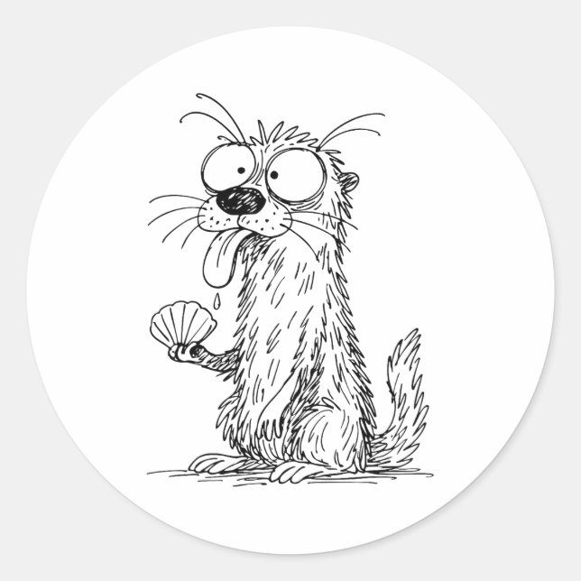 Sea Otter Abstract Art Rtrait Drawing Whimsical Fu Classic Round Sticker (Front)