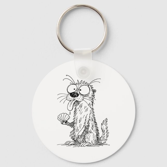 Sea Otter Abstract Art Rtrait Drawing Whimsical Fu Keychain (Front)