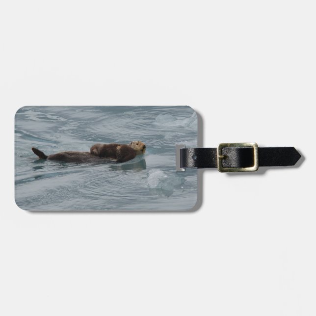 sea otter and baby luggage tag (Front Horizontal)