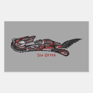 SEA OTTER & BABY (Haida Styled) Art Gift Sticker