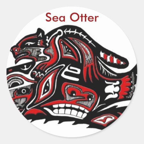 SEA OTTER  BABY Haida Styled Gift Range Classic Round Sticker