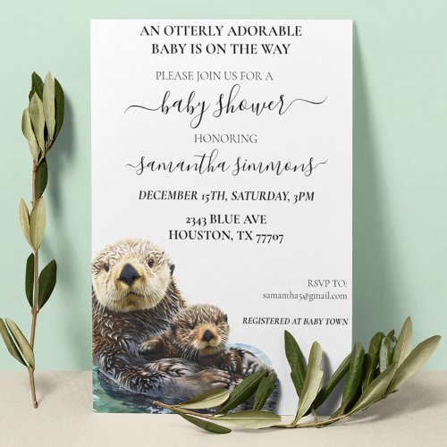 Sea Otter Baby Shower Adorable Watercolor Invitation