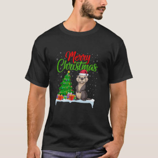 Sea Otter Christmas Tree Lights Funny Xmas Sea Ott T-Shirt