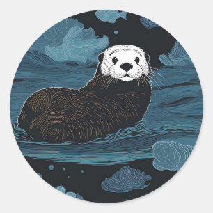 Sea Otter Cute Animal Classic Round Sticker