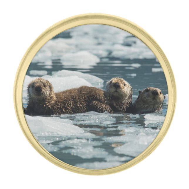 Sea Otter Family Gold Finish Lapel Pin (Front)