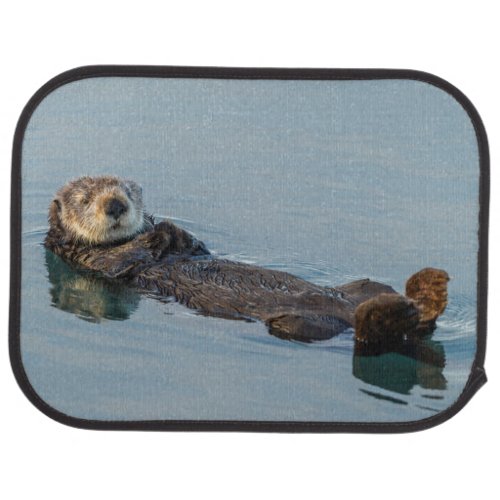 Sea otter floating on back in ocean car floor mat