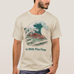 Sea Otter Go With The Flow - Great Wave Japanese T-Shirt