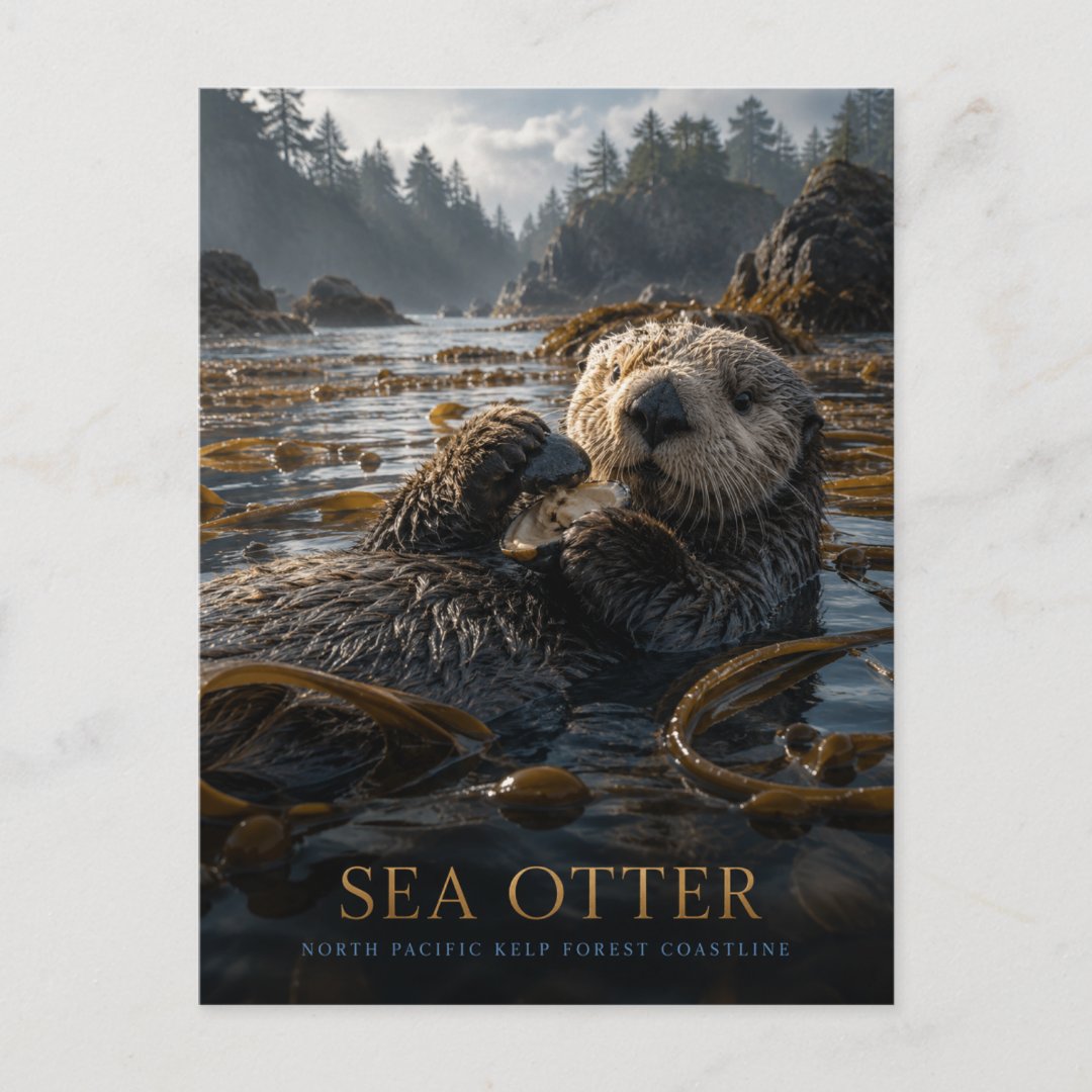 Sea Otter Kelp Forest ANIMALS wildlife postcard