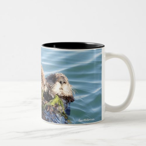 Sea Otter mother and pup with kelp Two_Tone Coffee Mug