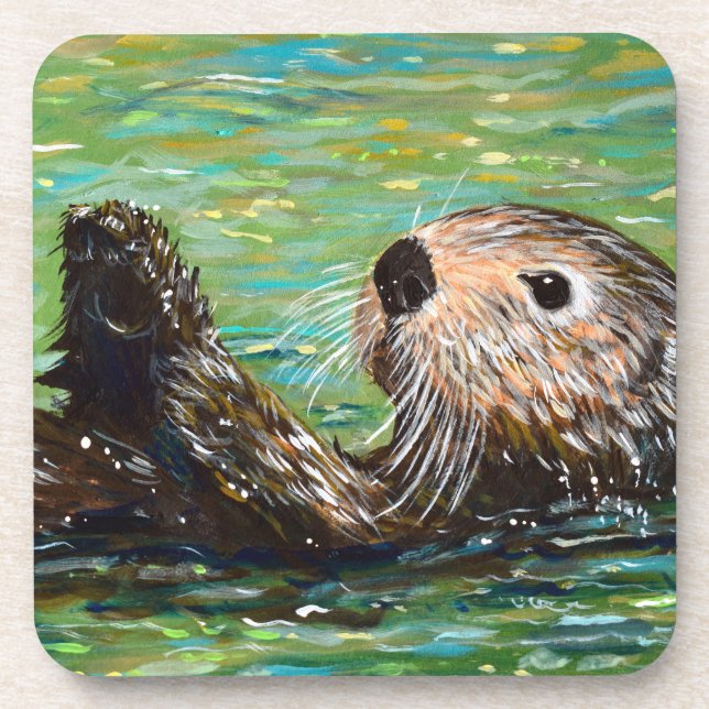 Sea Otter Painting  Beverage Coaster (Front)