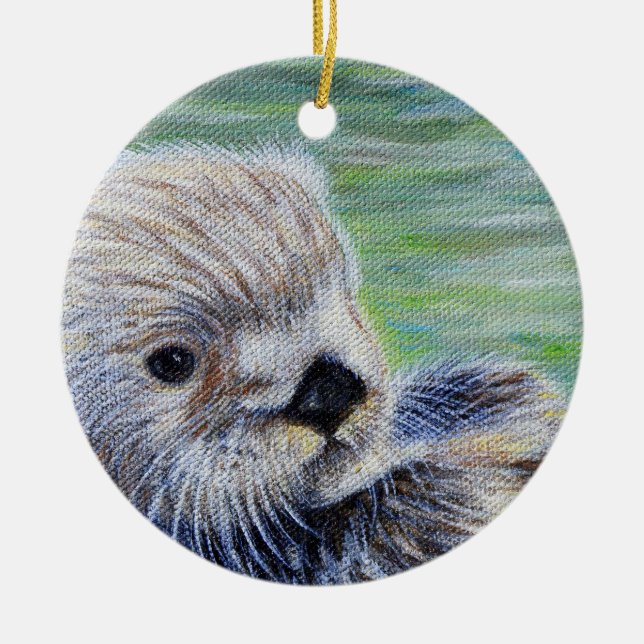 Sea Otter Painting Ceramic Ornament (Front)