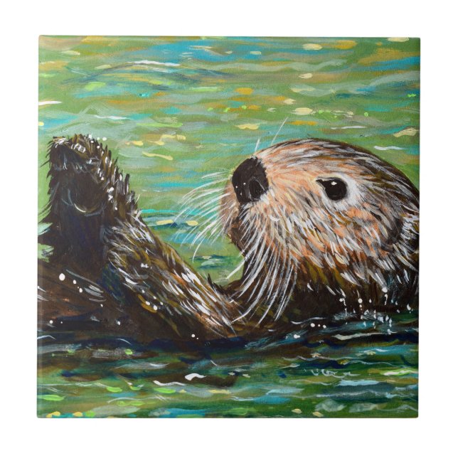 Sea Otter Painting  Ceramic Tile (Front)