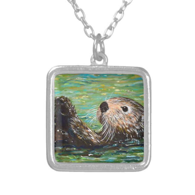 Sea Otter Painting Silver Plated Necklace (Front)