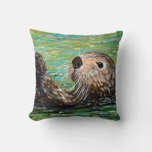 Sea Otter Painting Throw Pillow