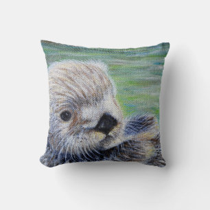 Sea Otter Painting Throw Pillow