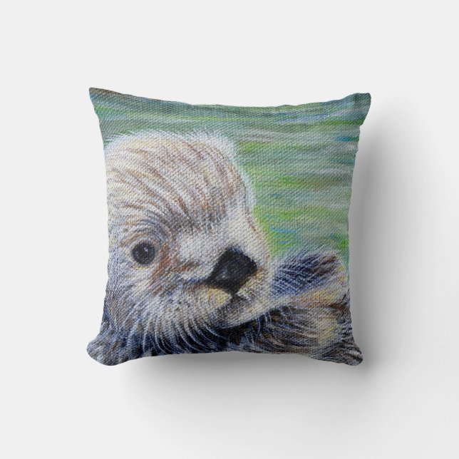 Sea Otter Painting Throw Pillow (Front)