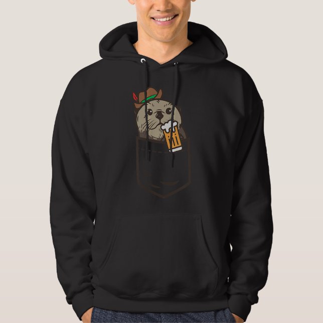 Sea Otter Pocket Drinking Beer Animal German Hoodie (Front)