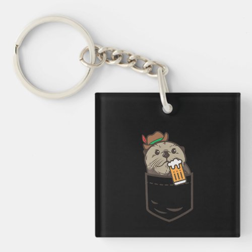 Sea Otter Pocket Drinking Beer Animal German Keychain