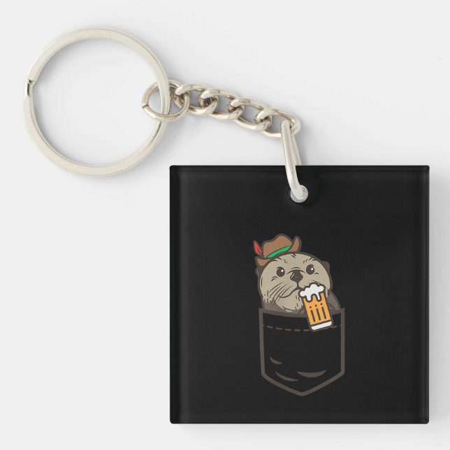Sea Otter Pocket Drinking Beer Animal German Keychain (Front)