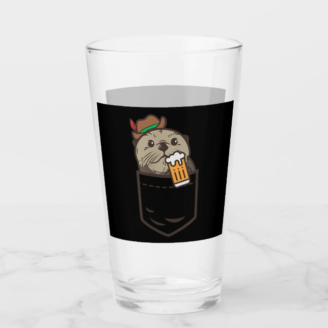 Sea otter pocket drinking beer| Otter Lover Gift Glass (Front)