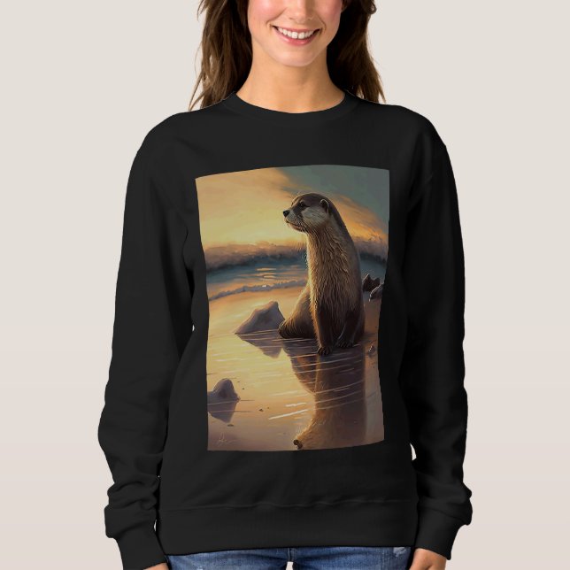 Sea Otter  Retro Sunset Cute Otter  3 Sweatshirt (Front)