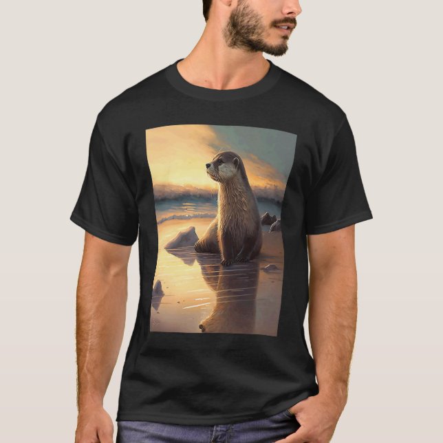 Sea Otter  Retro Sunset Cute Otter  3 T-Shirt (Front)