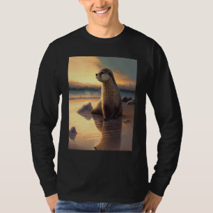 Sea Otter Retro Sunset Cute Otter 3 T-Shirt