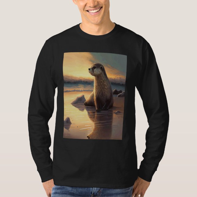 Sea Otter  Retro Sunset Cute Otter  3 T-Shirt (Front)