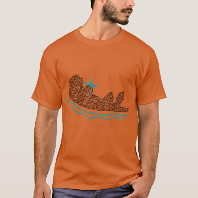 Sea Otter Silhouette Art made from Ocean Creatures T-Shirt (Front)