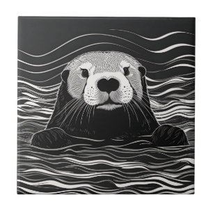 Sea Otter Swimming Ceramic Tile