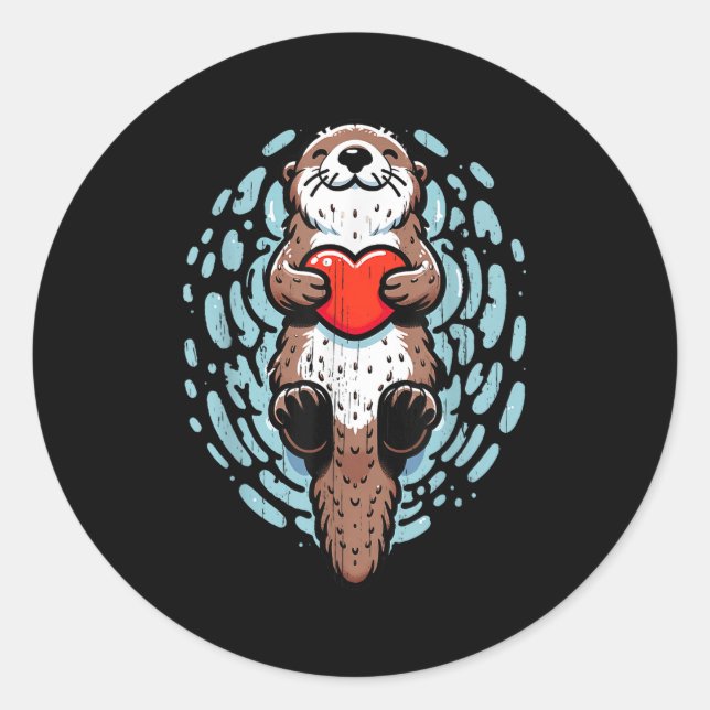 Sea Otter Valentines Heart Lover Funny Boys Men Gi Classic Round Sticker (Front)