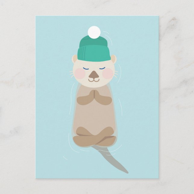 Sea Otter Winter Meditating Holiday Christmas Card (Front)