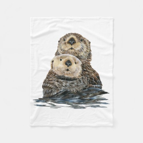 Sea Otter with Pup Fleece Blanket