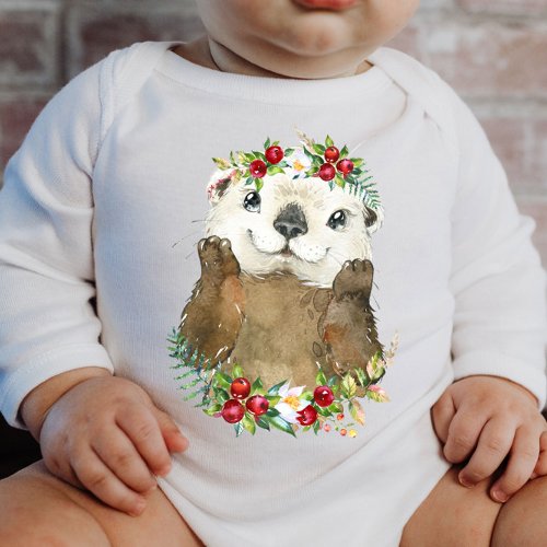 Sea Otter Woodland Animal Wreath  Baby Bodysuit