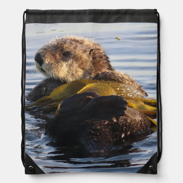 Sea Otter wrapped in Kelp Drawstring Bag (Front)