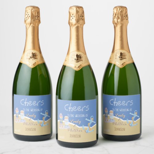 Sea Otters Beach Wedding Sparkling Wine Bottles La Sparkling Wine Label