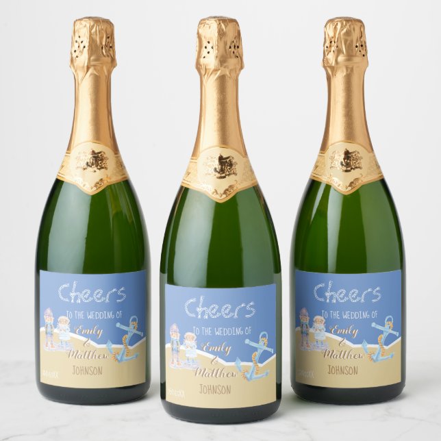 Sea Otters Beach Wedding Sparkling Wine Bottles La Sparkling Wine Label (Bottles)