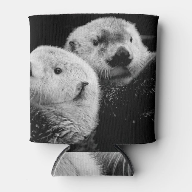 Sea Otters: Black White Pair. Can Cooler (Front)