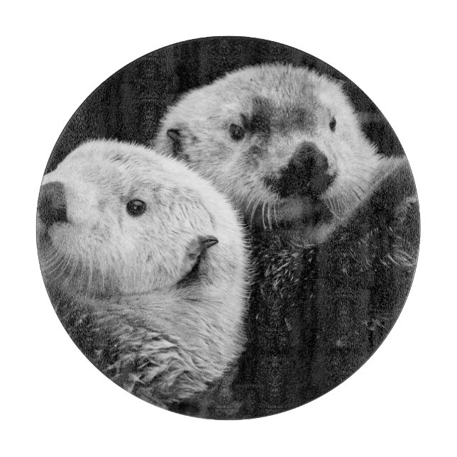Sea Otters: Black White Pair. Cutting Board (Front)