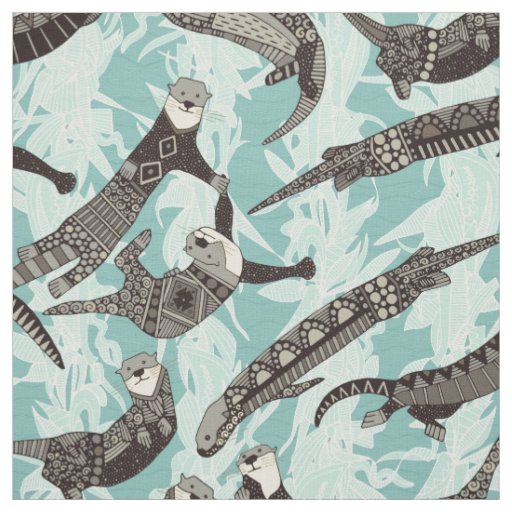 sea otters blue fabric