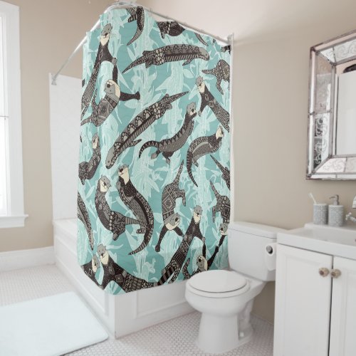 sea otters blue shower curtain